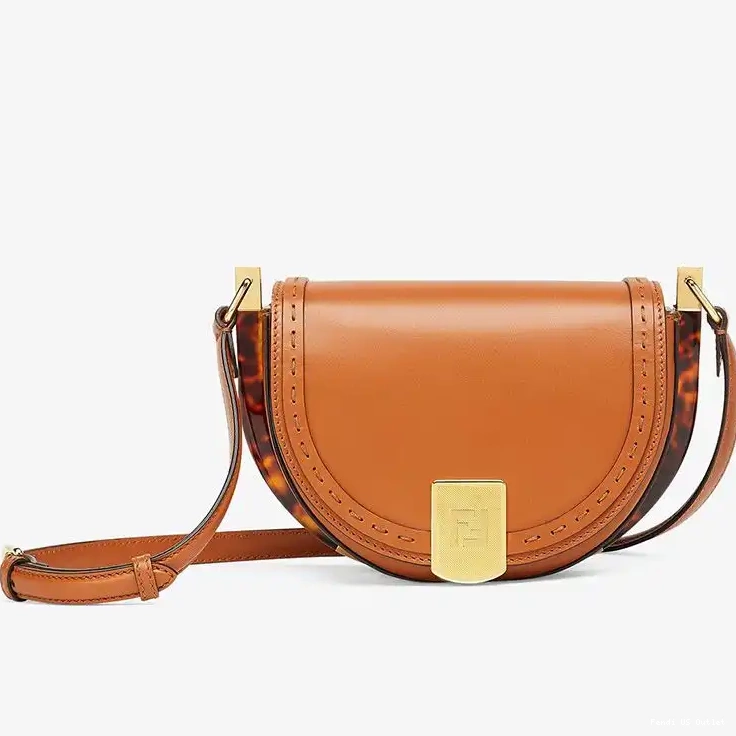 Vintage HOT Fendi Logo Leather Bag ROMA Calf Brown In Moonlight 0501